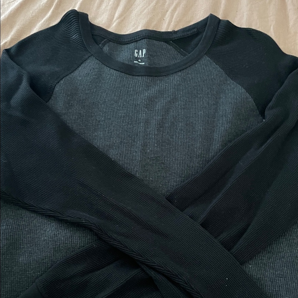 GAP Black Two-Tone Ribbed Long Sleeve Top